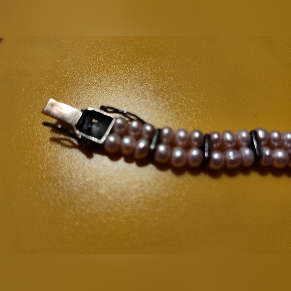 Vintage 925 double stranded pink pearl and marcasite bracelet - Picture 7 of 9